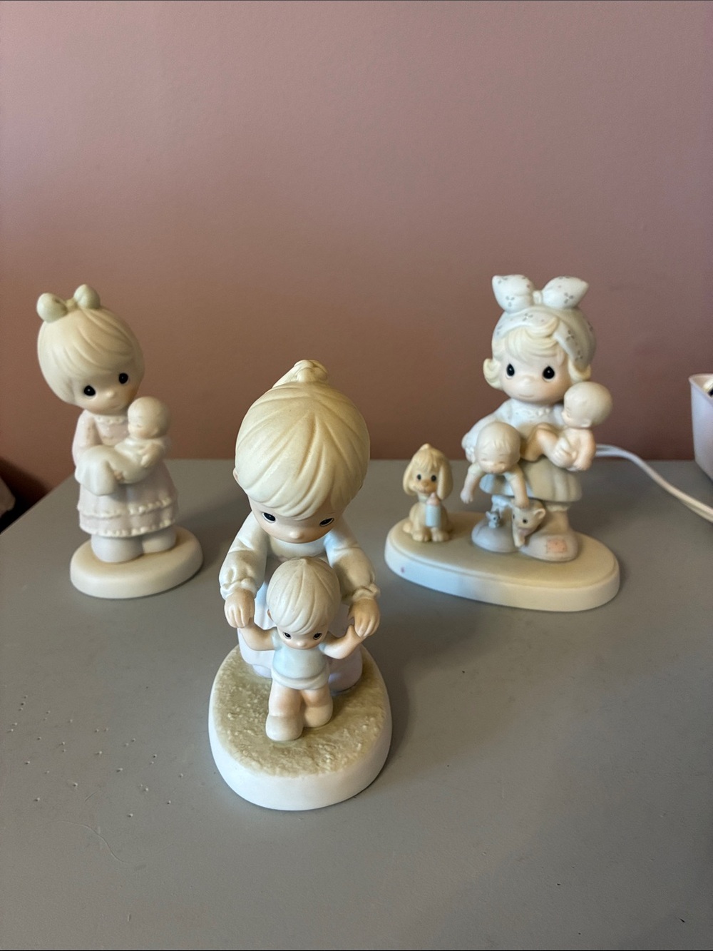 Precious moments 3 Porcelain Figurine Mother and Child - Cream Decorative Accent